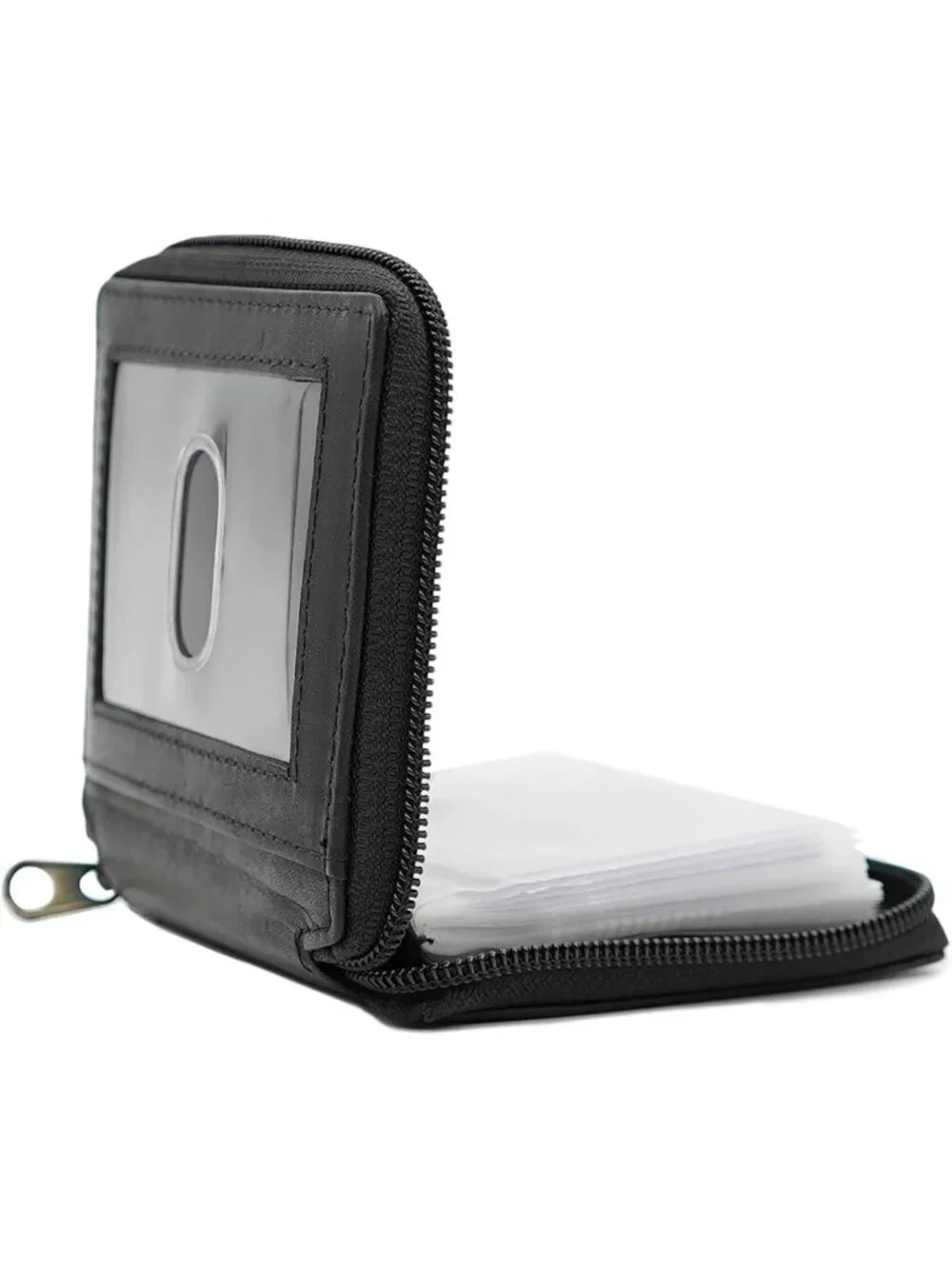 Stylish Men's Zip Around Leather Wallet with Card Inserts - Black, Durable